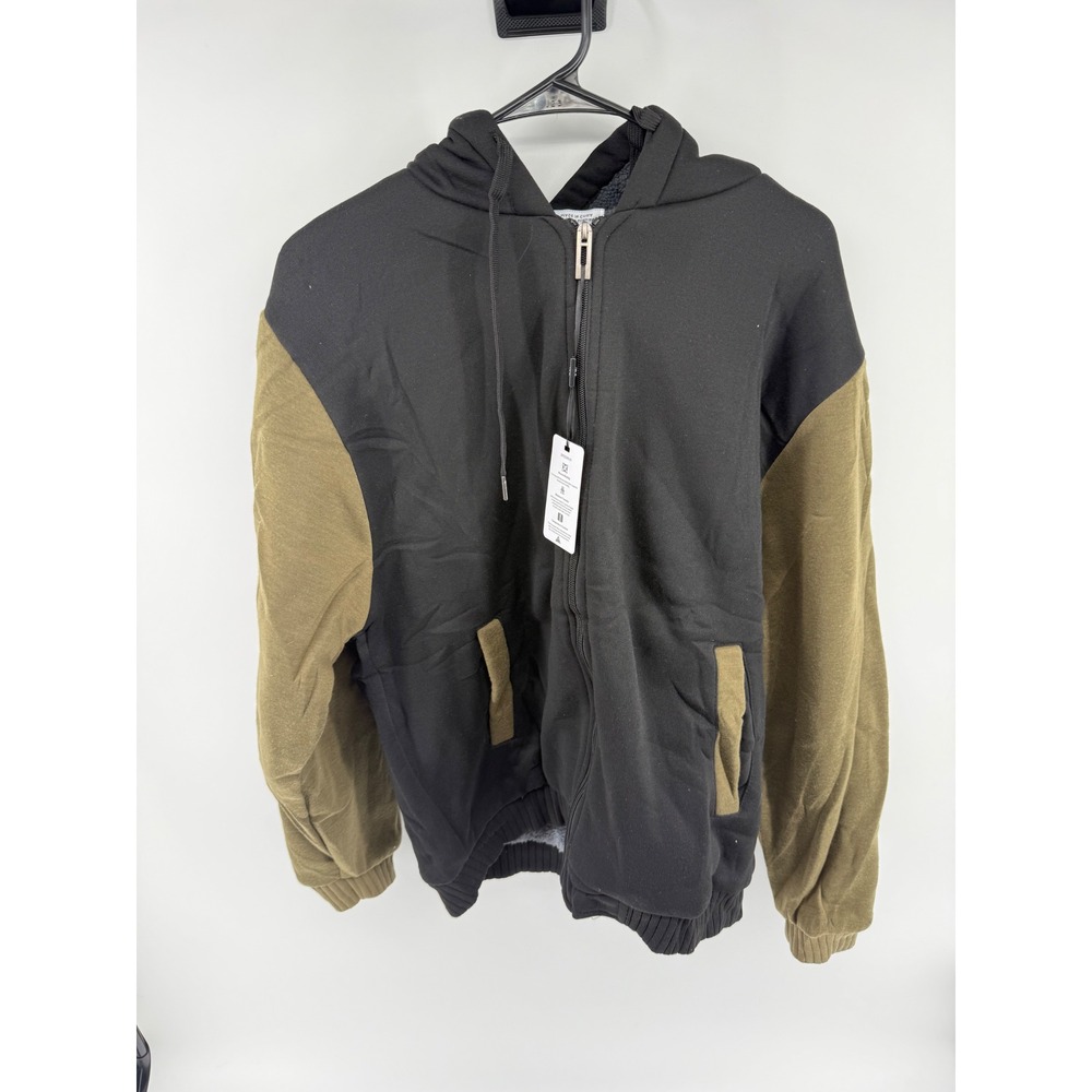 Zity Sports Group Mens Sherpa Lined Full Zip Hoodie Black Olive Green Large NWT